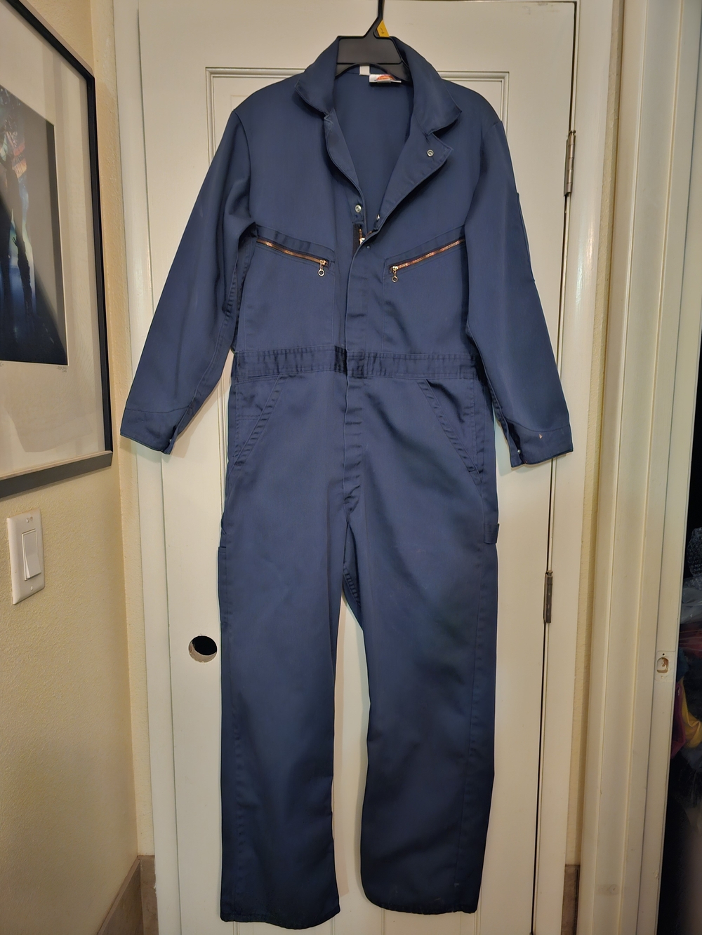 DICKIES Navy Blue Work Coveralls 50/50 Cotton/Poly Zip Pockets USED TWICE
